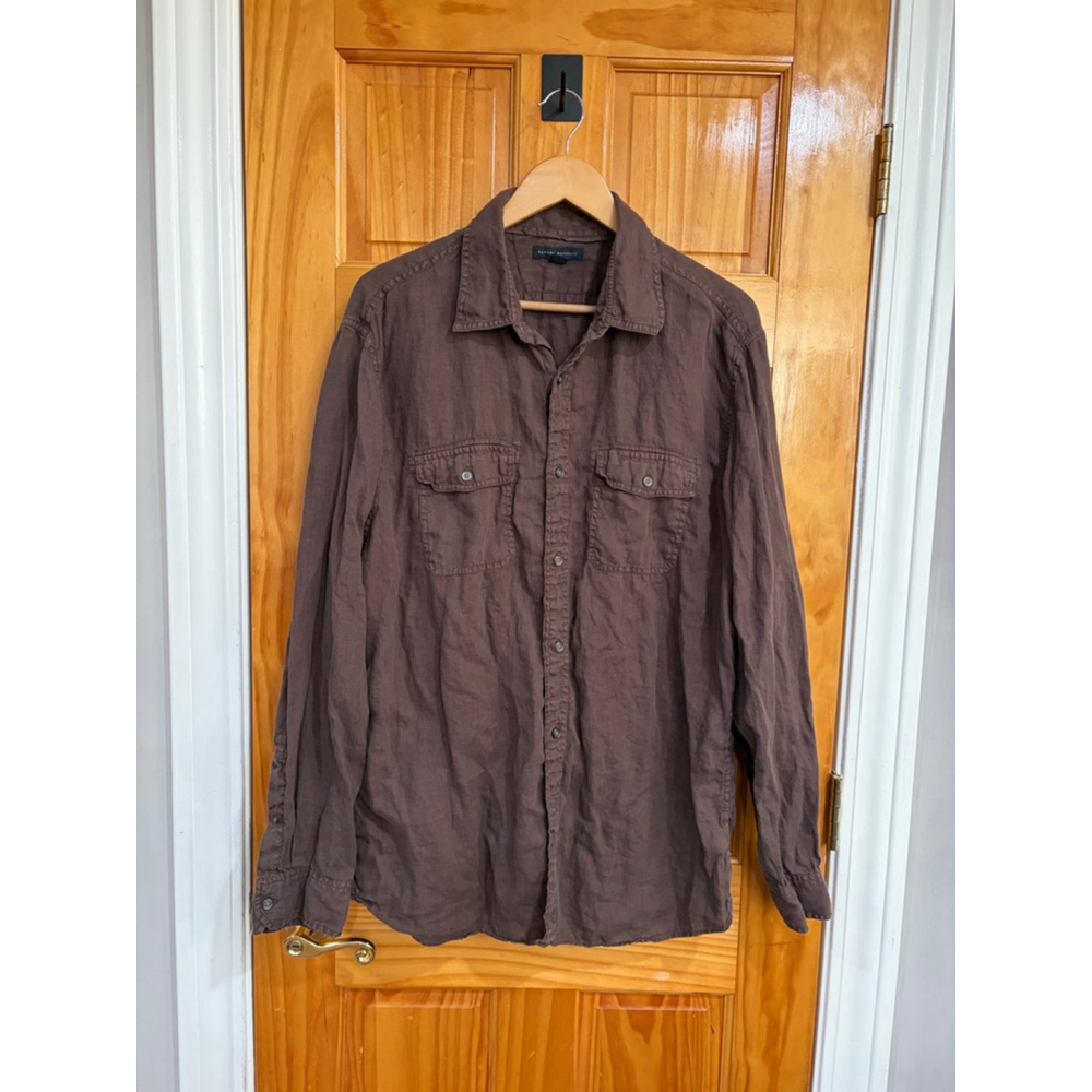 Banana Republic Linen Shirt Brown Button Up Casual XL 17 17.5 - Picture 2 of 7